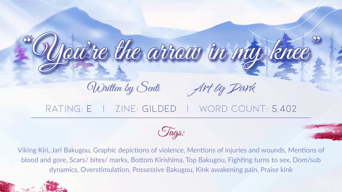 I just posted my fic for <a href="/GildedZine/">Gilded: A KRBK Fantasy Zine | Complete</a> in the ao3 collection (or you can find it in the NSFW add-on)

I had a blast in this Zine and with the Nordic topic

Check out the two amazing comic pages by <a href="/DarkRedOblivion/">DARK 🦁🔞 || 💙☁</a> linked underneath 💖💖

archiveofourown.org/works/47899246