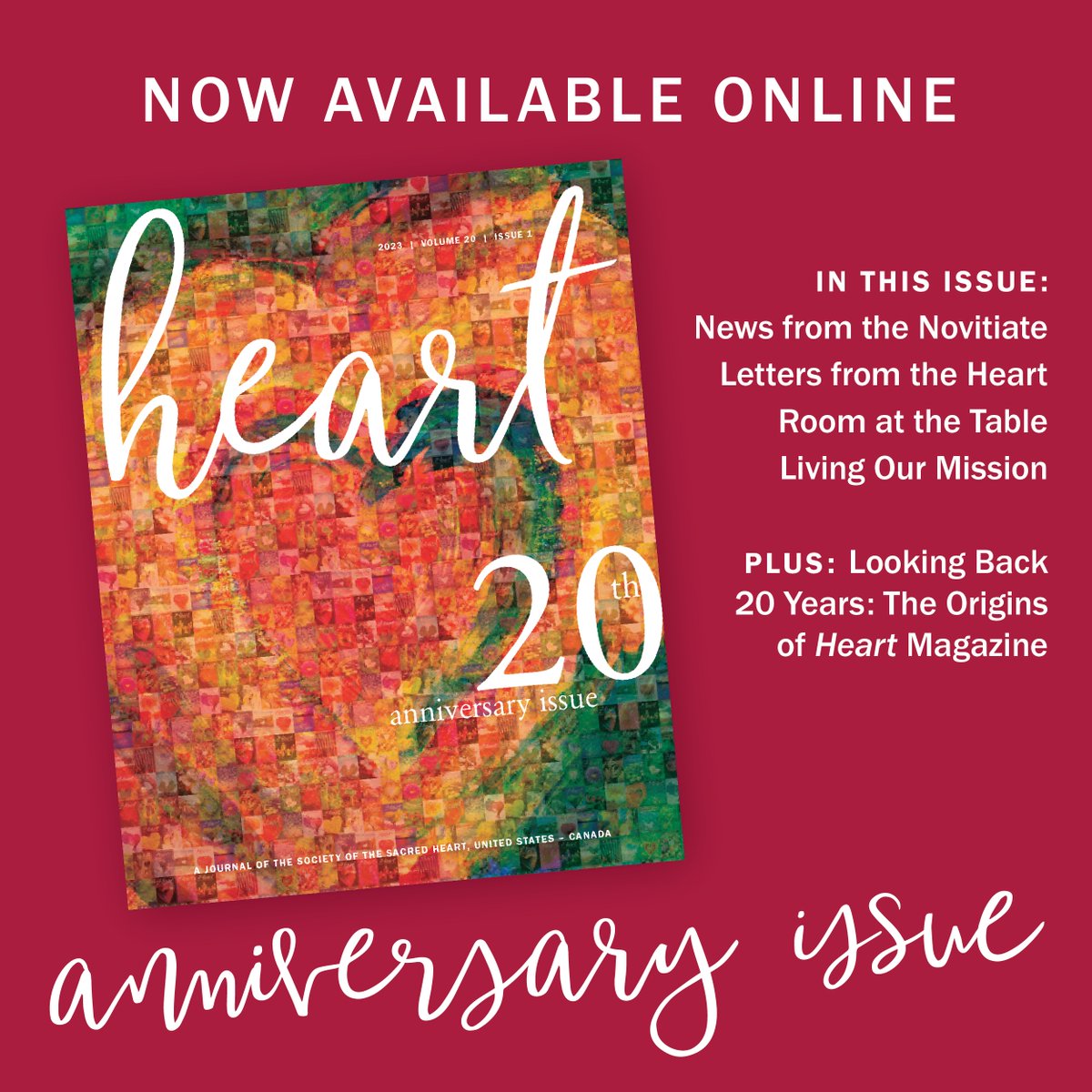 Heart magazine is available online!

In this 20th anniversary issue, we take a look back at the origins of Heart and explore, today, the many ways RSCJ are living and building the future of the Sacred Heart mission with and across different generations.

rscj.org/publications/h…