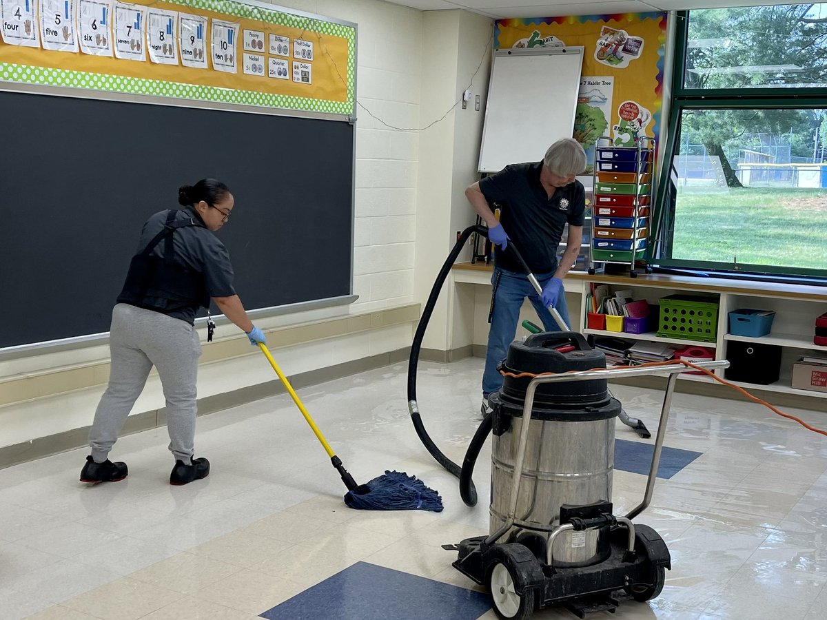 Day 5 of summer cleaning is in full swing <a href="/GovernorWolf/">Governor Wolf Elementary School</a> where Yesenia and Tom are tag-teaming the floor stripping operation.  51 days to go!