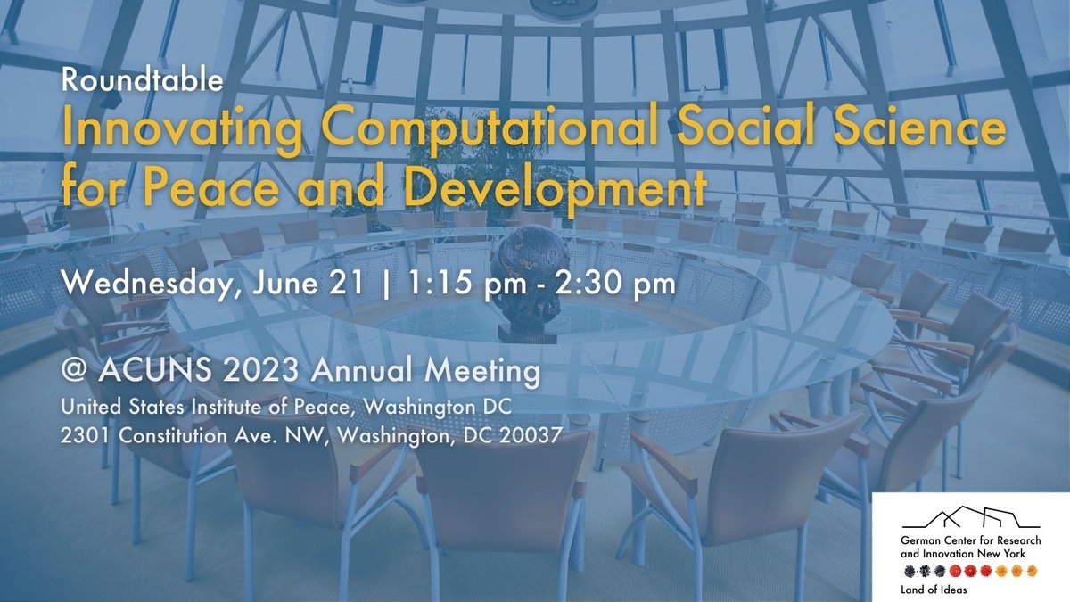 Next week, the #DWIHNY will host the roundtable discussion “Innovating Computational Social Science for Peace and Development” with <a href="/MarziaRango/">Marzia Rango</a>, <a href="/MWaehlisch/">Martin Waehlisch</a> and <a href="/ingmarweber/">Ingmar Weber</a> at the Annual Meeting of <a href="/ACUNStweets/">ACUNS</a> in Washington, DC. --&gt; dwih-newyork.org/en/event/acuns… #ACUNS