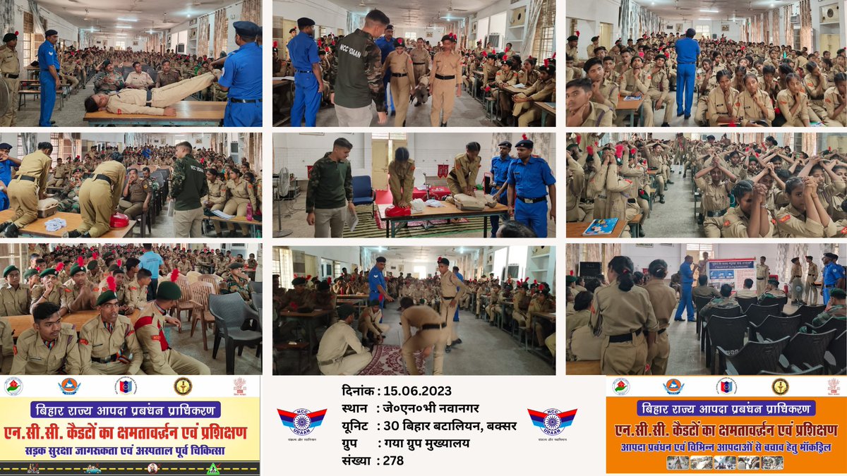 UdaanNcc's tweet photo. एन०सी०सी कैडेटों का क्षमतावर्धन एवं प्रशिक्षण कार्यक्रम ।
आज 30 बिहार बटालियन, बक्सर के एन०सी०सी शिविर में सड़क सुरक्षा, एवं विभिन्न आपदाओं से बचाव हेतु मॉकड्रिल का आयोजन किया है ।
@NCC_alumni_assn 
@officecmbihar 
@ndmaindia https://t.co/31w29z2Mcw
