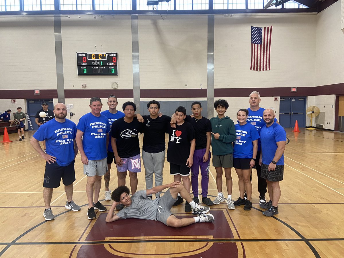 The police team is having fun, but still searching for a victory at today’s  ⁦<a href="/DedhamMS/">Karen Hillman</a>⁩ dodge ball tournament.