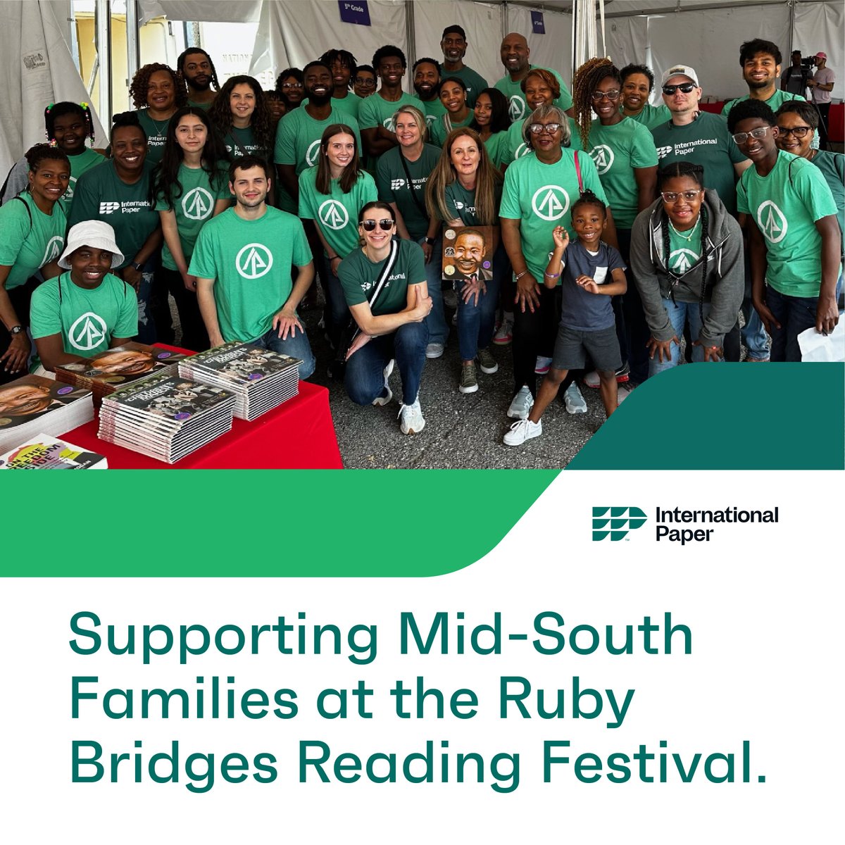 IntlPaperCo's tweet image. In May, IP volunteers spent their Saturday at the @NCRMuseum Ruby Bridges Reading Festival, celebrating Bridges' legacy of advocating for equal rights, education and tolerance. Volunteers distributed thousands of free books to local children.  #ProudtobeIP