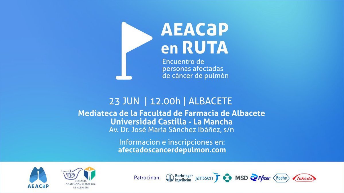 AEACaP's tweet photo. 🔵🗣️ @AEACaP organiza en una nueva edición de 'AEACaP en Ruta' en #Albacete

🗓️ 23/06
🕔 12h
📍Mediateca de la Facultad de Farmacia de Albacete @uclm_es

👉 Se informará sobre las actividades y los programas de ayuda y servicios que ofrecemos

ℹ️ Más info https://t.co/7MiLjdmVsd https://t.co/EH56EXPqrO