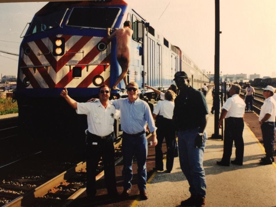 Nothing beats hilarious workplace photos, and trainworld produces some real gems. Behold this undated, uncredited image from somewhere in Chicagoland.
