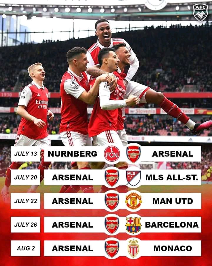 Our pre-season schedule....North London is red. Arsenali forever