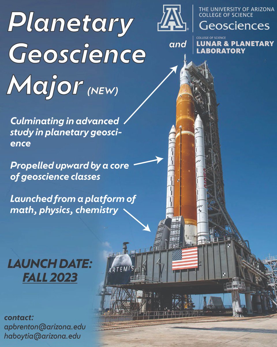 uazgeos's tweet photo. The Department of Geosciences and Lunar and Planetary Laboratory are excited to announce a new Planetary Geoscience major at the University of Arizona. 
--
For more information see: https://t.co/NG37Gfz9B3
#space #geology #science #exploration https://t.co/MvwnW7gatR