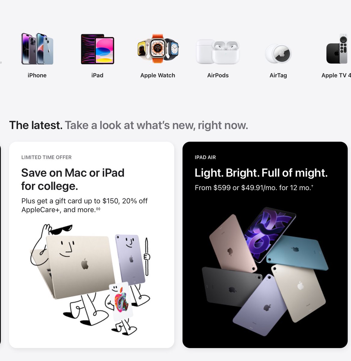 Horizontally scrolling interfaces are not #WCAG conforming unless they have permanently displayed arrow buttons. Here's a good example from Apple that is not accessible to Voice Control users or users who can't perform swipe gestures.  #a11y apple.com/store