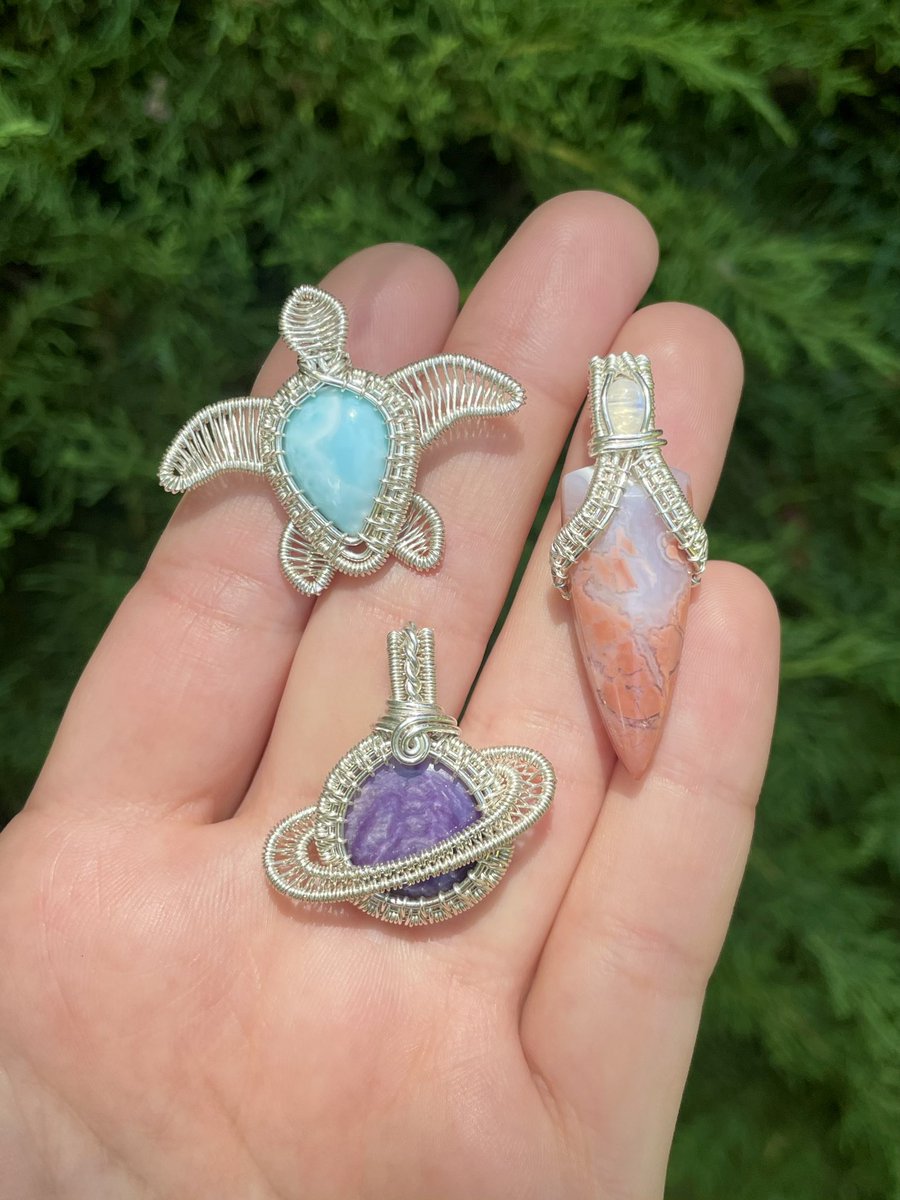A few sterling silver mini pendants that will be in tomorrow’s shop update 🥰🐢🪐💜