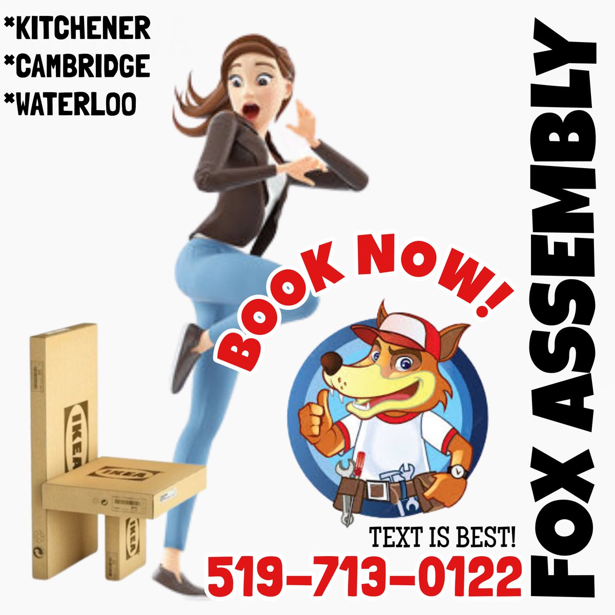 FoxAssembly's tweet image. STOP struggling with nuts and bolts. SAVE yourself some stress, time and money. Allow Fox Assembly to help you with your furniture assembly. Serving the Kitchener, Waterloo and Cambridge area. Text is best 519-713-0122