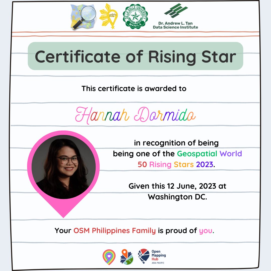 geoladiesph's tweet photo. #GeoladiesPH goes to Washington DC! π
We recognized our π΅π #geospatial champion @hannahdormido, one of the fifty @GW_RisingStars this year 2023!
Read her profile: https://t.co/3BdfxxndTw
Your OSM π΅π tribe is proud of you two! β€οΈβπ₯ π₯° π» βπΌ π₯Ή π πΊοΈ
#openstreetmap #gischat https://t.co/lgANGvK1WT