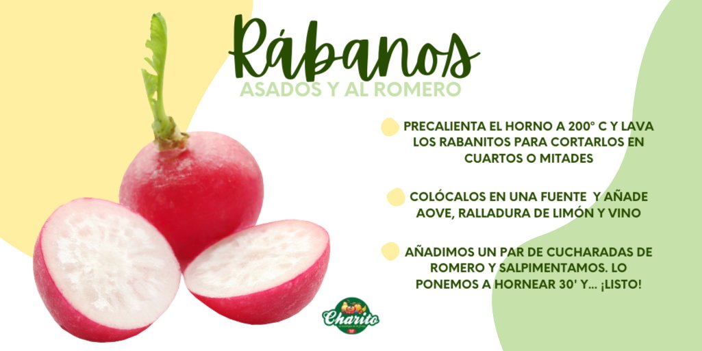 FrutasCharito's tweet photo. Hoy os dejamos con una recetita súper fácil 👨🏻‍🍳, pero deliciosa y es otra forma de comer verdurita 😉: https://t.co/RJQmDYP2tB

#frutascharito #verduritas #receta #rabano #rabanoasado #rabanoalromero #madrid https://t.co/GPSrMAdrK9