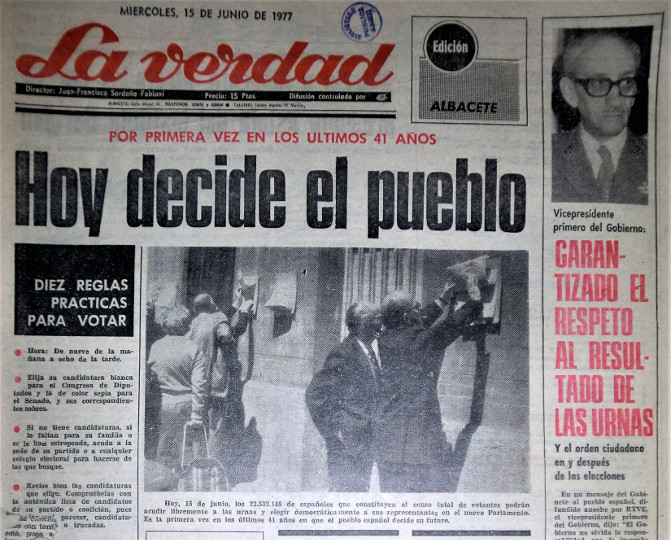 Tal día como hoy, 15 de junio,pero de 1977, se celebraban en España las primeras elecciones democráticas desde febrero de 1936. El porcentaje de participación rondó el 80%, con victoria para la UCD de Suárez por mayoría simple (165 diputados), seguido del PSOE de González (118).