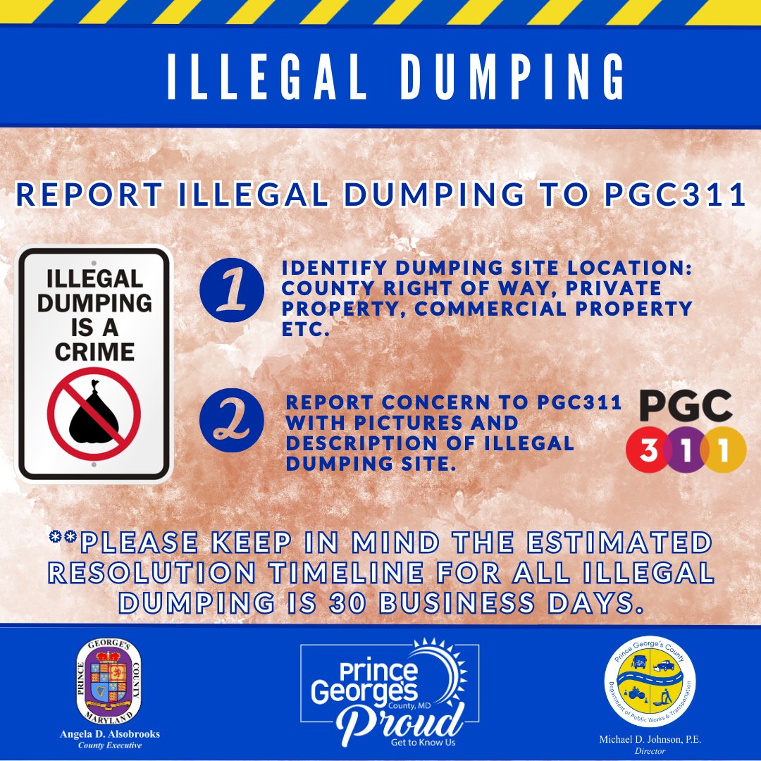 Help stop illegal dumping! Pollution of trash and debris is affecting our environment, but together, we can protect our community and keep it clean! Please report #IllegalDumping on the County roadways to PGC311.@PGCCommunity #TrashTalkThursday