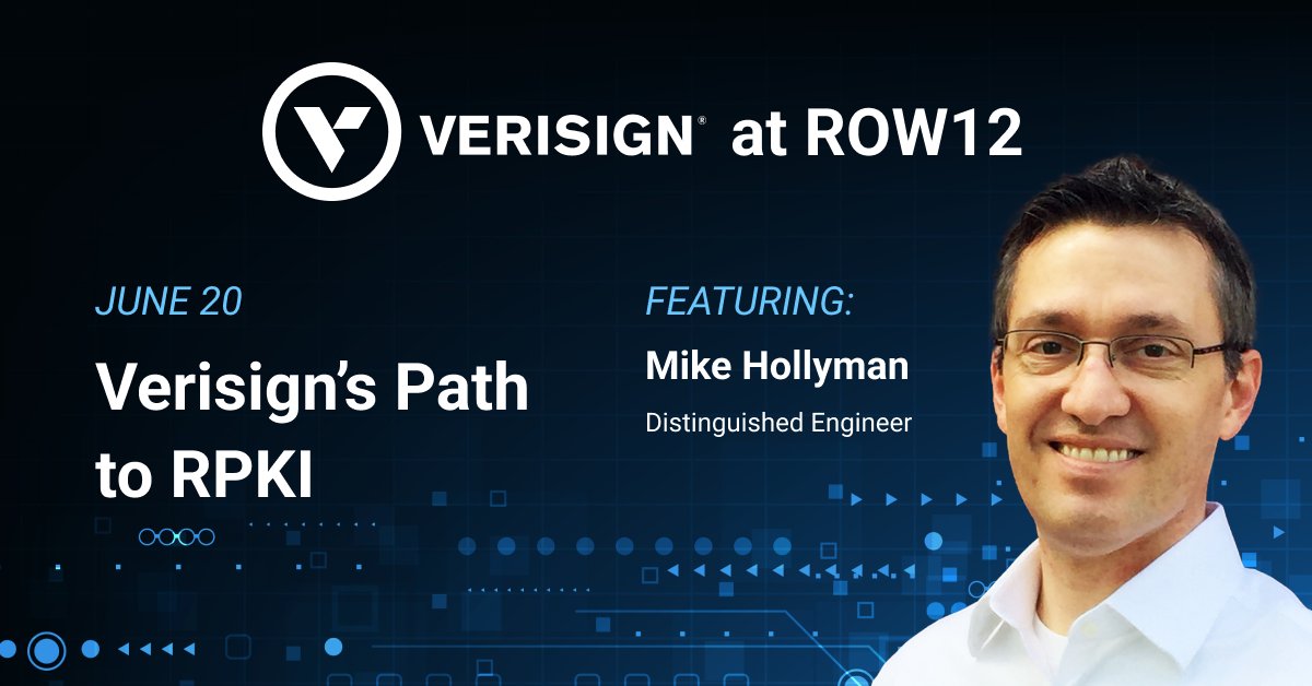 ROW12 is a chance for the tech community to come together and discuss real-world implementation of registration operations in the #DNS. Verisign is a proud sponsor and is pleased to present a session on our #RPKI story, led by <a href="/MHollyman/">Maria Hollyman</a>: vrsn.cc/6019O2L9D <a href="/ROWevents/">regiops</a>