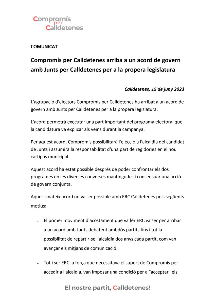 Compromís Per Calldetenes tweet media