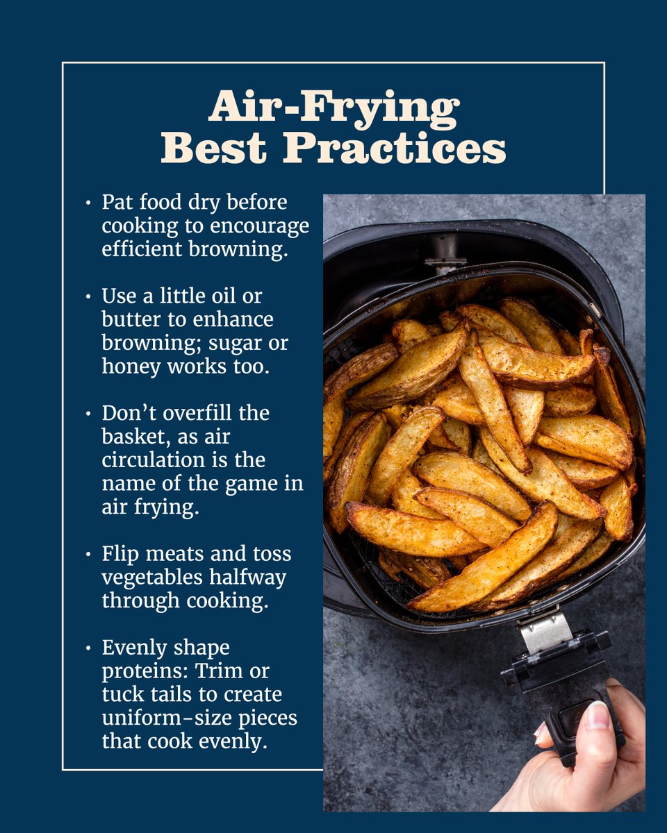 TestKitchen's tweet photo. Air Fryers are small convection ovens with powerful fans that circulate hot air around food to approximate the results of deep frying. Here are a few tips to ensure success. Make our recipe for Air-Fryer Jalapeño Poppers: https://t.co/XW5kLMcFIW https://t.co/Hus9rx6YBB