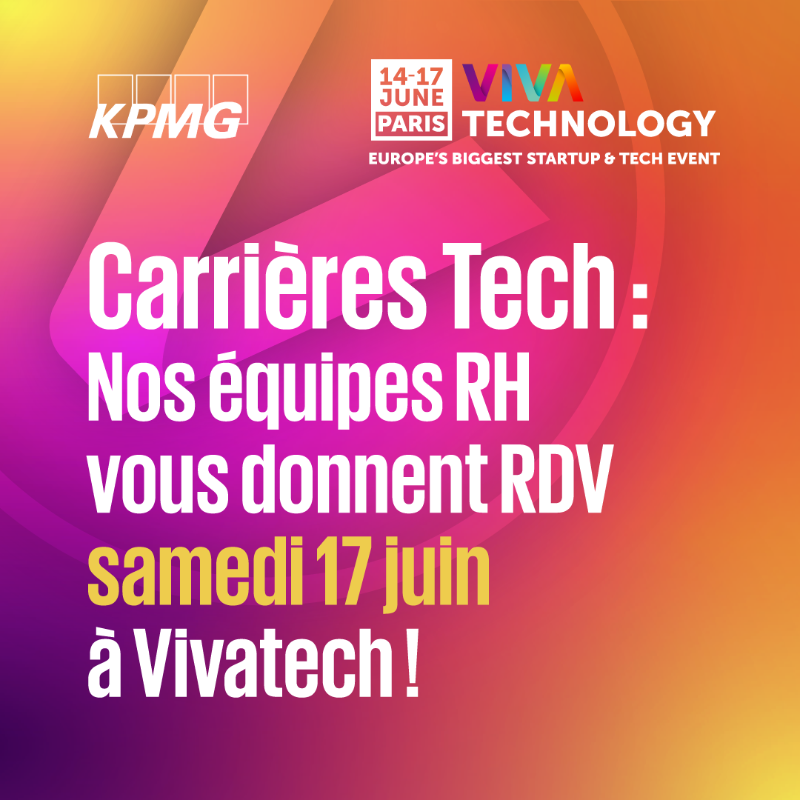 KPMG_France's tweet photo. Nos équipes #RH vous attendent demain à #VivaTech pour la journée dédiée aux #talents ! 🤩

Rendez-vous sur notre stand n°H48 pour échanger avec nos professionnels et découvrir nos métiers, #LAutreContrat ainsi que toutes les opportunités de #carrière Tech de KPMG. 🚀

#VivaKPMG