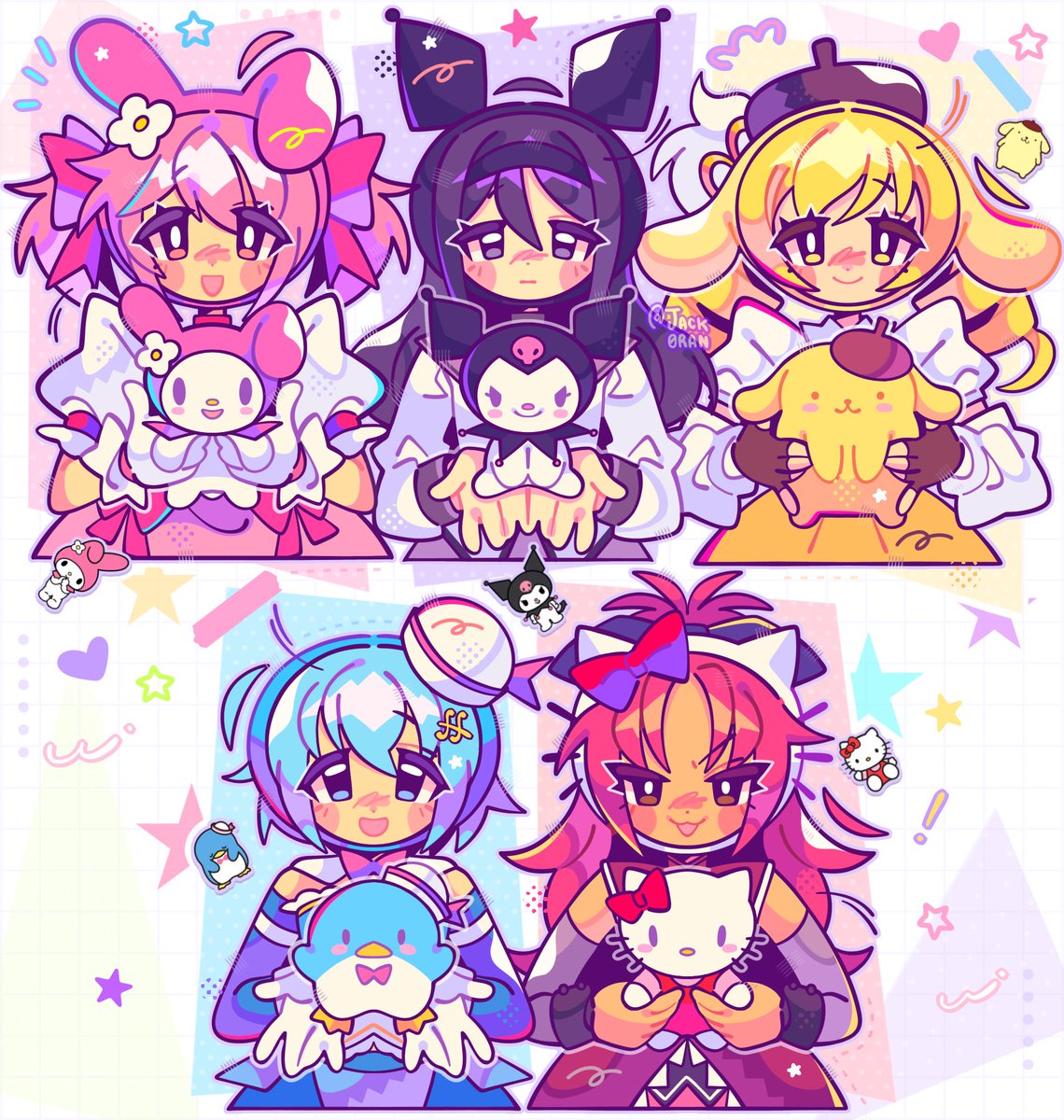 jack0ran's tweet photo. They look like a rainbow ✏️🌈
#fanart #madokamagica #sanrio https://t.co/1le3WivbKF