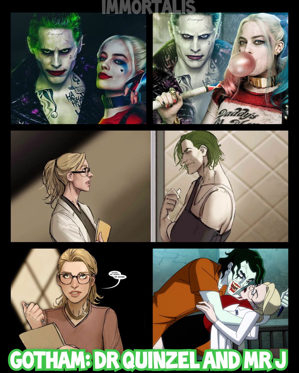 Gotham: Dr Quinzel and Mr J Her heels clunk across the cracked tiled floor of Arkham Asylum, a clipboard rests in her hand, and glasses perch eagerly on her pointed nose. She approaches the guards, 'Dr Quinzel to see Jerome Valeska!' Her + #DC #HarleyQuinn #Joker #GothamRP