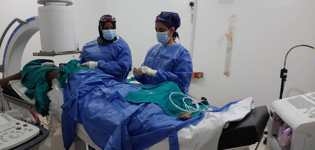 Dr. Aneesa Majid,The II, assisted with Dr. Latifa Rajab Abdallah, with a nephrostomy tube placement at the Ocean Road Cancer Institute while in Tanzania. The benefits #InterventionalRadiology gives #Cancer patients with minimally invasive treatment options are life-changing.