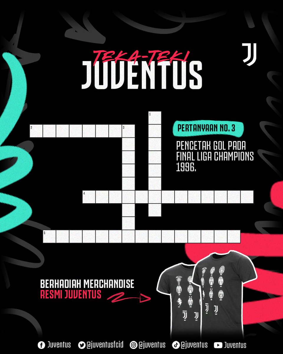 juventusfcid's tweet photo. 🎲 Pertanyaan ke-3⃣ dari Teka-Teki Juventus!

⏳ Yuk jangan sampai kelewatan #JuveBagiHadiah yang satu ini! ✍️⤵️

*Cek ketentuannya di kolom thread https://t.co/5KavTPpKWv