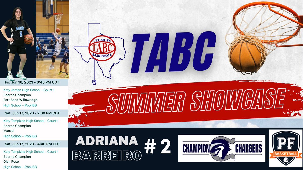 My schedule for the TABC Summer Showcase in Katy, Texas!! @Coach_Rae @CoachTorres_1  @FT_Athletics
@StMUwbb @TrinityUTigers @playerfirstgbb @JasonSanders33 @GirlsCharger