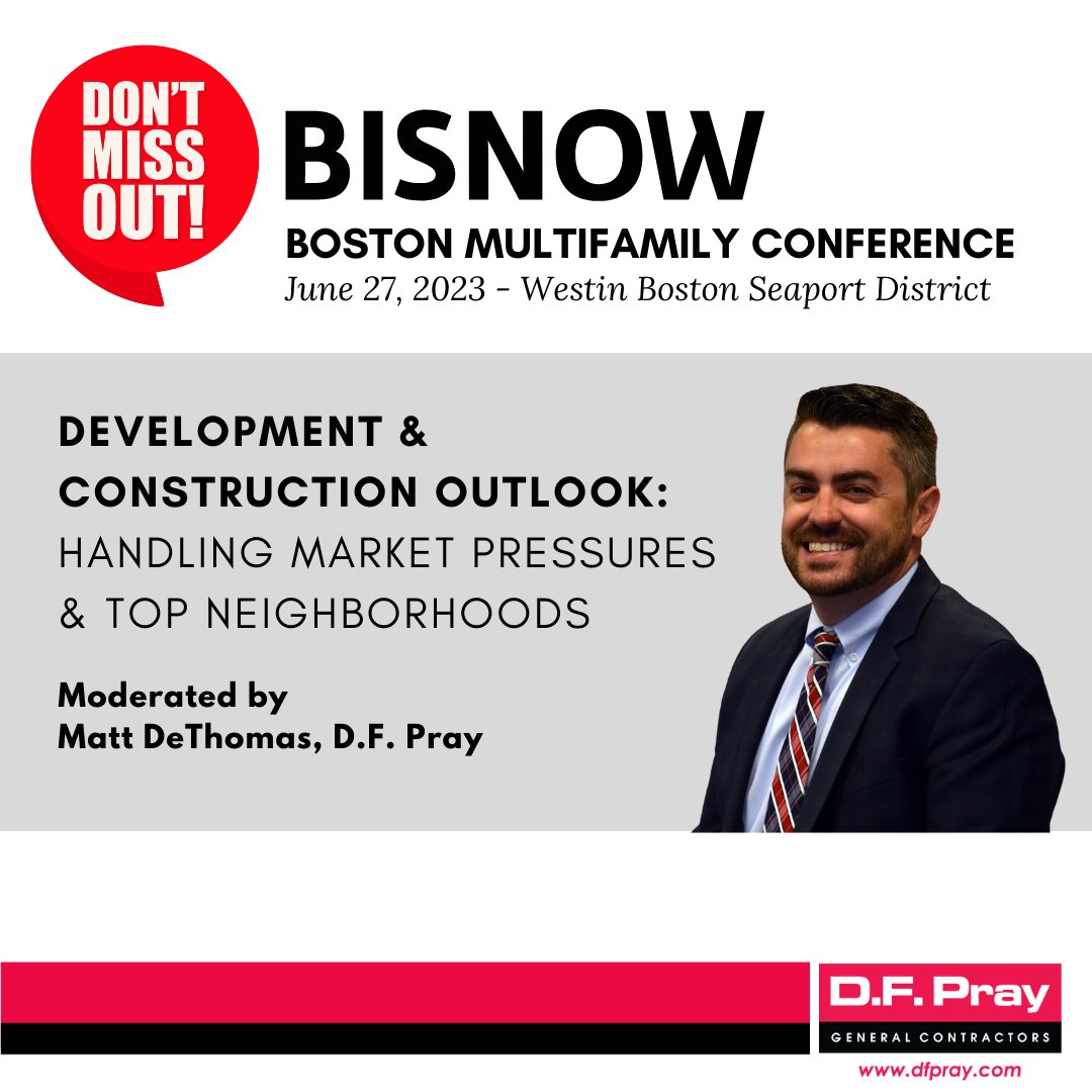 ❗Don't miss @BisnowBoston Multifamily Summit Tuesday, June 27th, at 8:00 am at the Westin Boston Seaport District. Register  ow.ly/rbTE50OPHze
#boston #multiunithousing #multifamily #bostonconstruction #bisnow #bisnowboston #dfpray #dfpraygeneralcontractors