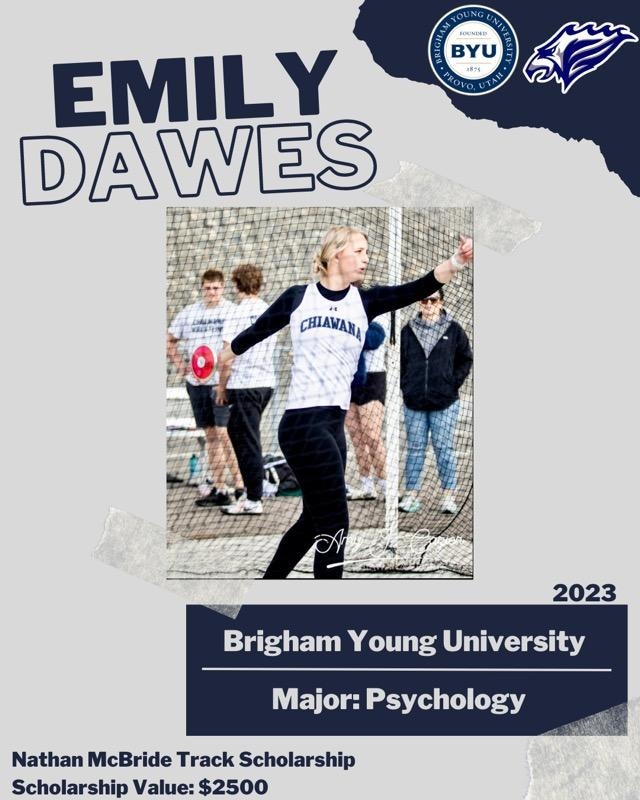 Congrats to scholarship recipient Emily Dawes! She is attending Brigham Young University, studying Psychology!