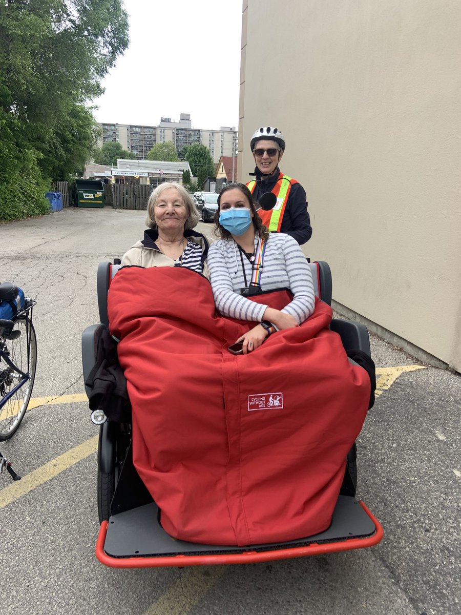 CwaHamilton's tweet photo. We knew we could beat the rain this morning in downtown Burlington.  We did. Thanks to pilots and bike buddies Val, Rick and Alan.  Passengers enjoyed our cozy blanket. https://t.co/s2LBsfnrgW