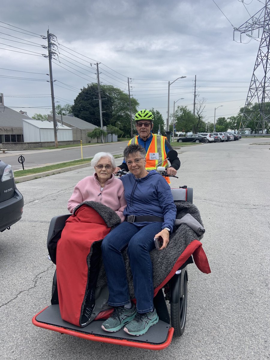 We knew we could beat the rain this morning in downtown Burlington.  We did. Thanks to pilots and bike buddies Val, Rick and Alan.  Passengers enjoyed our cozy blanket.