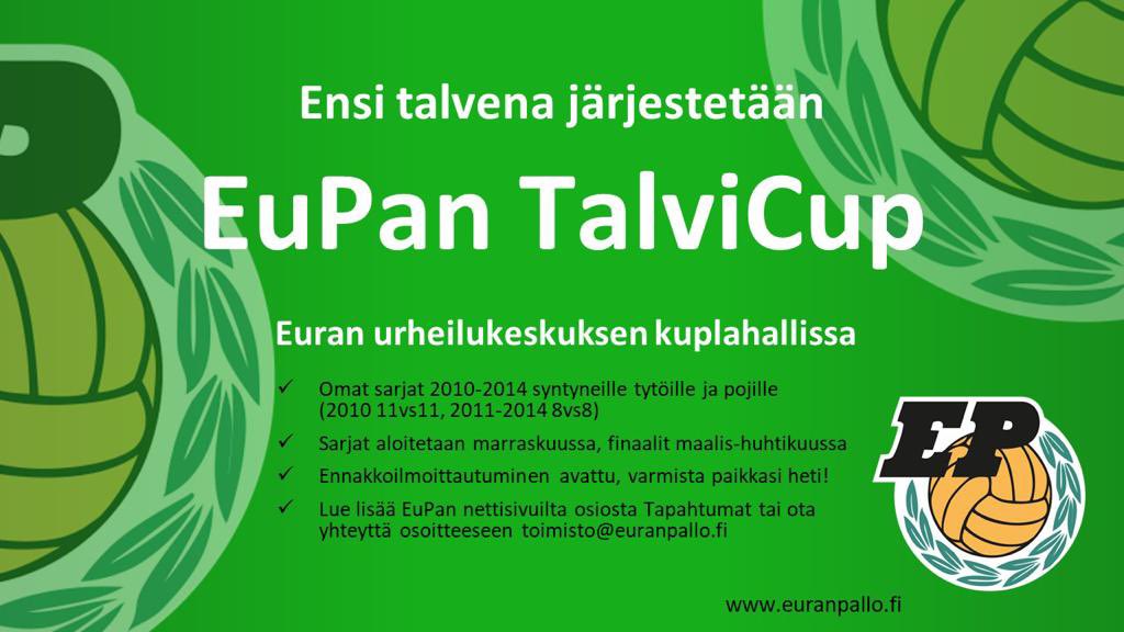 Mitäpä jos joukkueesi tulisi talvella Euraan pelaamaan??

#EuranPallo #EuPanTalvicup #OPAreena 

euranpallo.fi/seura/3137/tal…