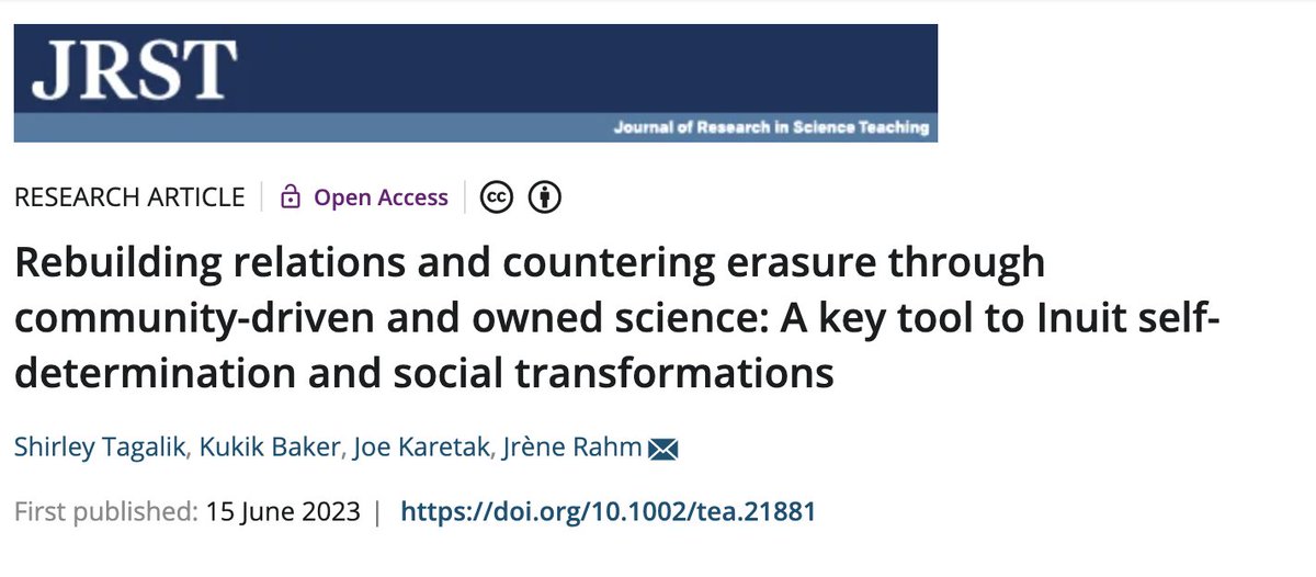 ᐅᐱᒋᕙᒋᔅᓯ!  Our colleagues at ᐊᕐᒃᑭᐅᒪᕝᕕᒃ Aqqiumavvik Society have a new pub called "Rebuilding relations and countering erasure through community-driven and owned science: A key tool to Inuit self-determination and social transformations."
ow.ly/SxC050OPAf4