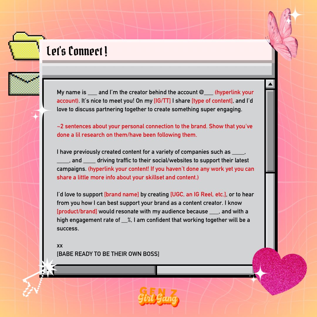 genzgirlgang's tweet photo. 📧 Big girl emails can be intimidating (and annoying!). The team drafted up some templates for you to refer to for when you’re advocating for your bag or reaching out to connect! 😉 

#genz #templates #salarynegotiation #jobtips #postgrad https://t.co/EFzHr2svwc