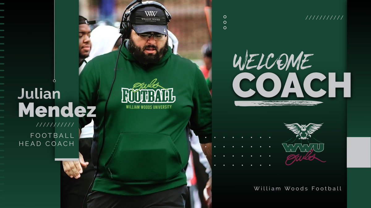 Julian Mendez has been named Head Football Coach at William Woods University.  news.williamwoods.edu/julian-mendez-…
