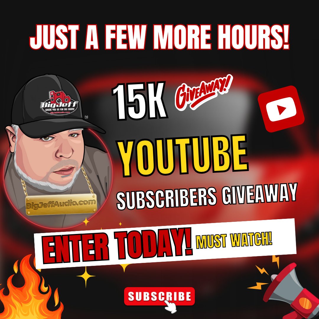 You still have some time!  go watch the video and enter the giveaway!!! 

youtube.com/watch?v=eXTR9R…

#caraudio #bigjeffaudio #basshead #caraudiofabrication #subwoofer #car #bassheads #soundquality #chipeo