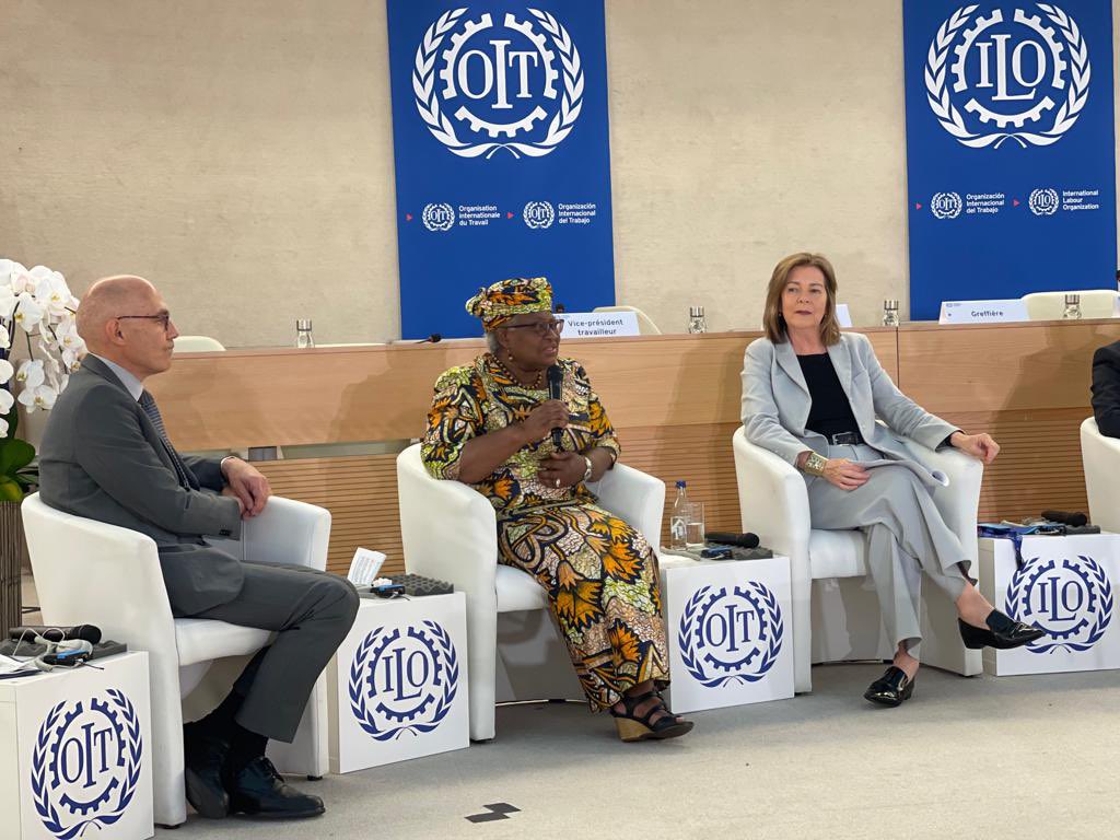 Ngozi Okonjo-Iweala (@noiweala) on Twitter photo At the @ILO World of Work Summit under the theme “Social Justice for All”. On a panel discussing the centrality of a people focused trade agenda. With <a href="/RGrynspan/">Rebeca Grynspan</a>, <a href="/volker_turk/">Volker Türk</a> <a href="/MicheleONeilAU/">Michele O'Neil</a> <a href="/TheaMeiLee/">Thea Lee</a> <a href="/CokeHamilton/">Pamela Coke-Hamilton</a> & <a href="/CasCoovadia/">Cas Coovadia</a> At the @ILO World of Work Summit under the theme “Social Justice for All”. On a panel discussing the centrality of a people focused trade agenda. With <a href="/RGrynspan/">Rebeca Grynspan</a>, <a href="/volker_turk/">Volker Türk</a> <a href="/MicheleONeilAU/">Michele O'Neil</a> <a href="/TheaMeiLee/">Thea Lee</a> <a href="/CokeHamilton/">Pamela Coke-Hamilton</a> & <a href="/CasCoovadia/">Cas Coovadia</a>