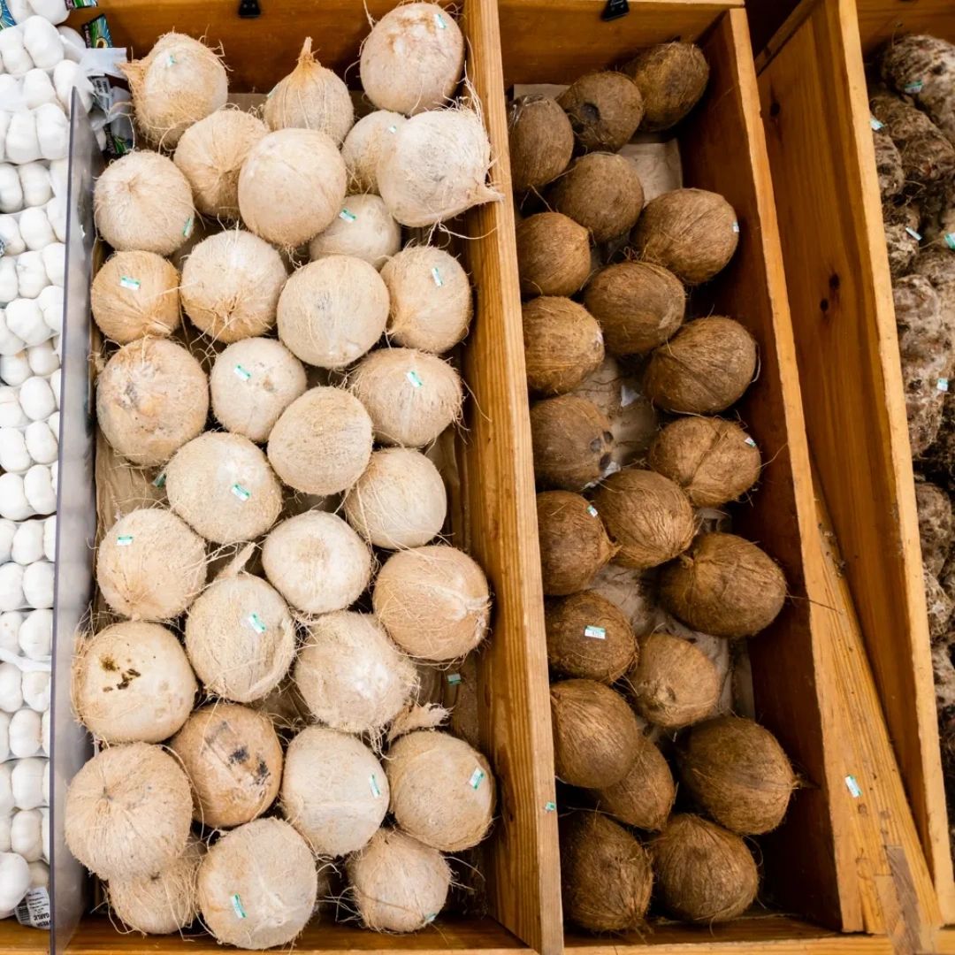 If you have that nagging feeling at the back of your mind that you're missing something today, you are: Our delicious coconuts. We can fix that for you with one visit to our market.