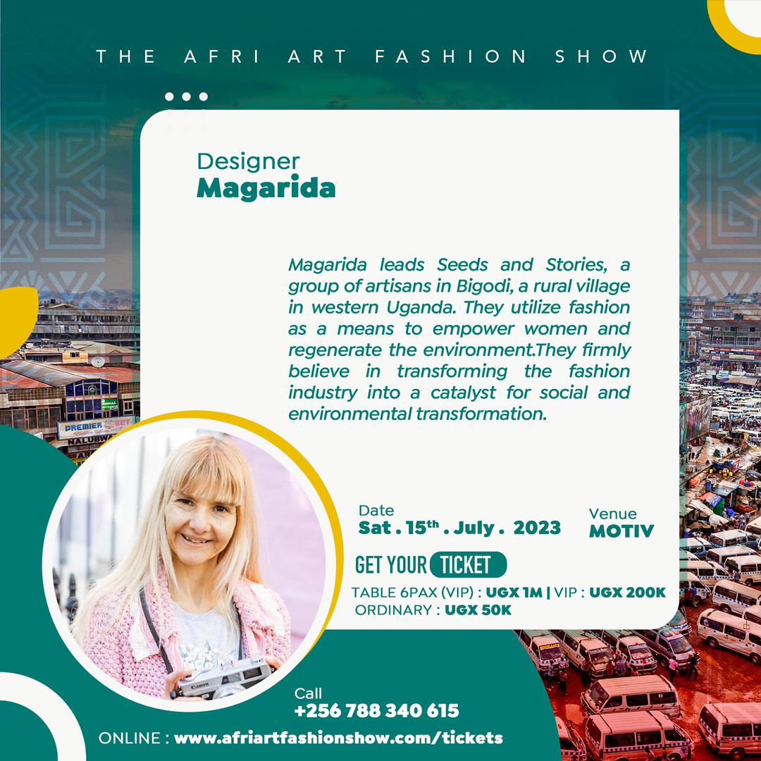 Please join Seeds &amp; Stories as we will showcase our soil-to-soil fashion items at the Afri Art and Fashion show on 15th July 2023. Read more about our work here, and remember to buy a ticket and join the show
afriartfashionshow.com/designer/magar…

#fashionshow #sustainablefashn #madeinuganda
