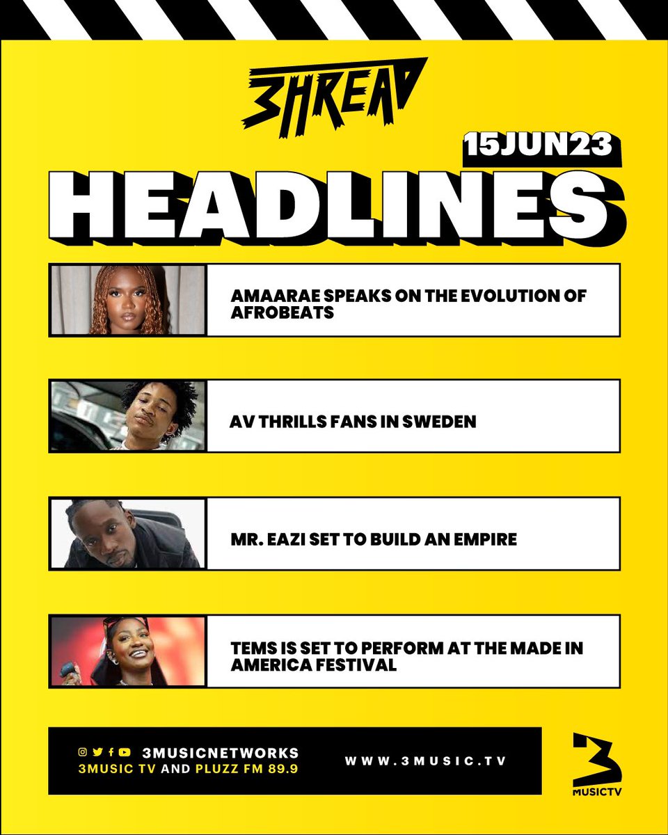 3musicnetworks's tweet image. We have the latest news in the entertainment world on #3hreadlines today. 

Join @essilfua_ at 7:00pm for the news in details. 

#EntertainmentNews #3MusicTV