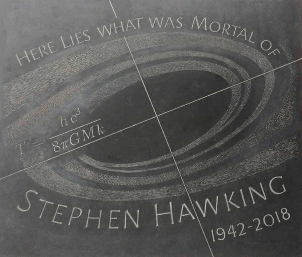 2018’de bugün, Stephen Hawking'in külleri, büyük bilim adamları Charles Darwin ve Isaac Newton'un mezarlarının arasında Westminster Abbey'de toprağa verildi. 

“Kül mezarı”, Hawking radyasyonunun sıcaklığının formülü ile mühürlenmişti

Hawking’in küllerinin kraliyet kilisesine…