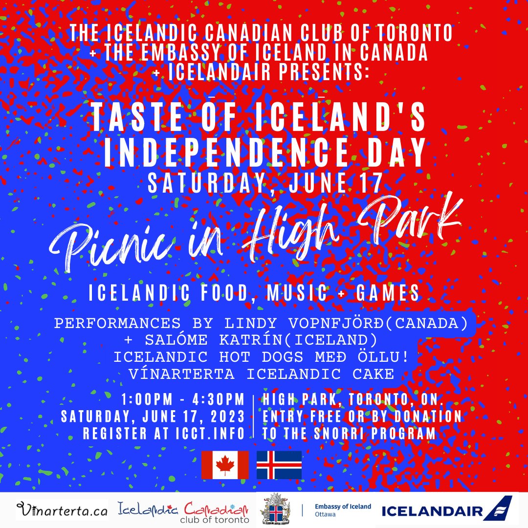 Iceland's Independence Day June 17 in Toronto  - Icelandic Hot Dogs, music ...    

@IcelandinCanada  and the @ICCTtweets  are organizing the festivities sponsored by @Icelandair, Vinarterta.ca, and @IcelandicWater  

icct.info/event/june-17-…