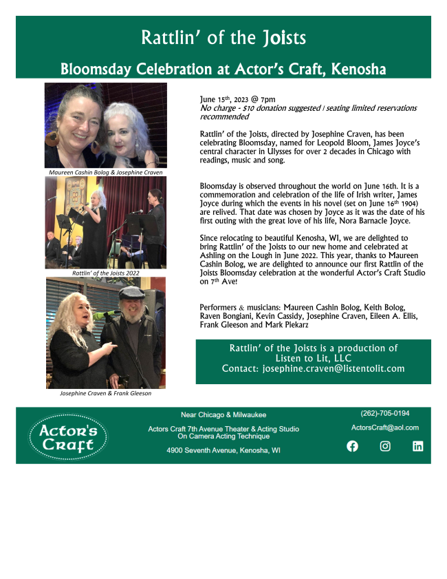 ActorsCraft's tweet photo. https://t.co/PzBi6NImpo

FREE!  Join us tonight at 7 p.m. for Irish Music, Song and Readings from celebrated Irish Writer, James Joyce - Downtown Kenosha's FIRST THIRD THURSDAY event.   Actor's Craft, 4900 7th Avenue, Kenosha WI!  262-705-0194
https://t.co/g9RppJ7lPY https://t.co/2VfdSbpGFr