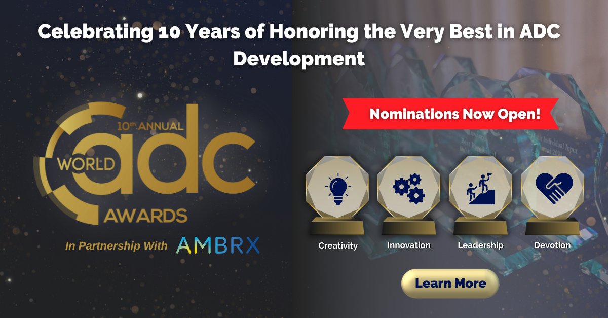 🏆 Nominations for the #WorldADC Awards in Partnership with <a href="/AmbrxBio/">Ambrx</a> are OPEN!

🔎 Recognize those who have made an impact on the ADC industry this year.

📝 Vote here: ter.li/1k0hyj

🏆 Get access to the World ADC San Diego and the gala: ter.li/1pjm0g