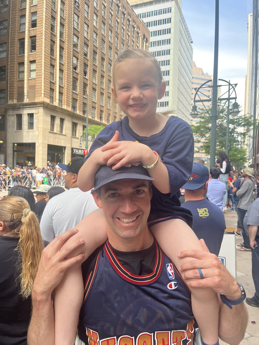 markhaastv's tweet photo. Rocking my Bryant Stith jersey and enjoying the #Nuggets parade with my daughter. https://t.co/R5W7ROgQ9z