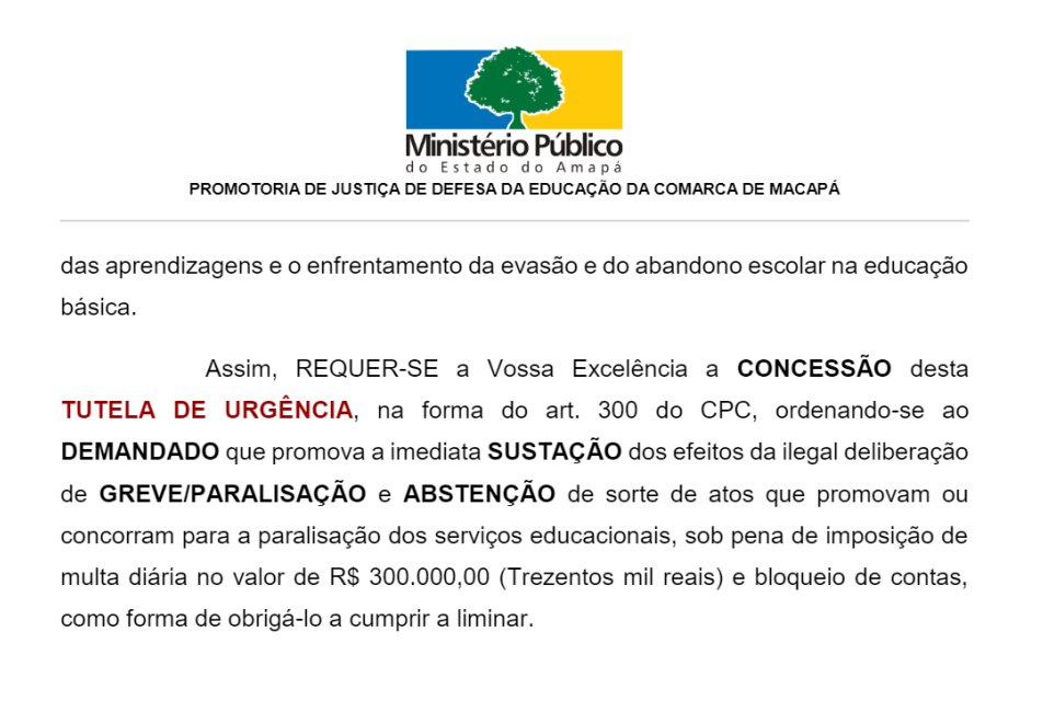 fcrmorais's tweet photo. Em vez do @MP_AP obrigar o governo estadual a Pagar o Piso dos Professores, que é lei, pede a ilegalidade da greve dos educadores amapaenses que cobra o mesmo. O Ministério Público Estadual é conivente com o governador caloteiro do Amapá. https://t.co/chaaz5gbCA