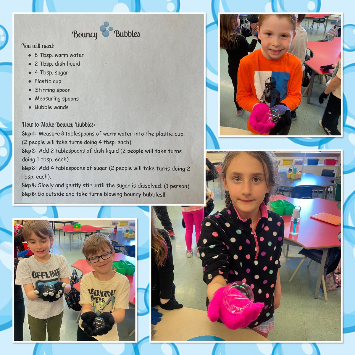 Ms_JSears's tweet photo. We made “Bouncy Bubbles” today with only 3 ingredients: water, dish liquid, and sugar!🫧🫧 Pro tip: don’t blow 6384925 sugar bubbles in the classroom unless you want a sticky floor &amp; tables🤣 but hey, at least we had fun!!!🫧🫧 @cowanelementary https://t.co/StyDGjYAoL