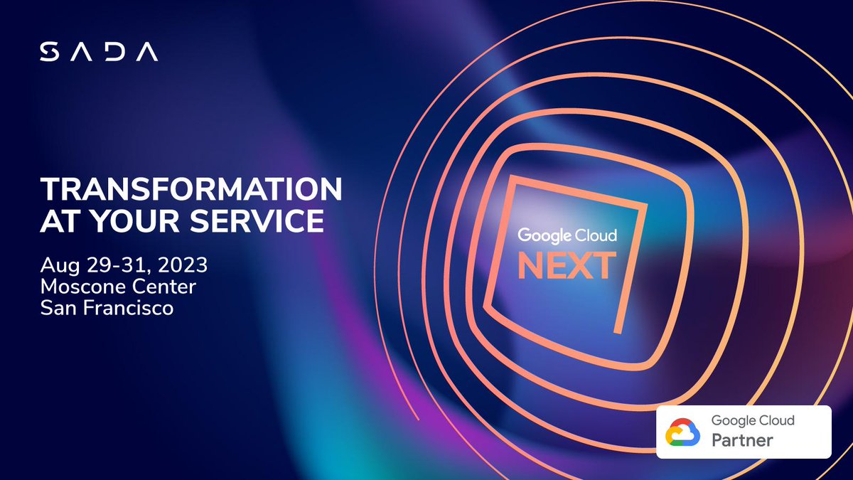 Follow SADA, your Cloud Concierge, at #GoogleCloudNext '23! ☁️⏭️ REGISTER HERE: ow.ly/4y6s50OQ0jl 👈

🗓️ Aug. 29-31 at the Moscone Center, San Francisco📍

 Join us at booth 625 to discover what #cloudsolutions & experiences await you at @googlecloud's global #techevent. 🎟️