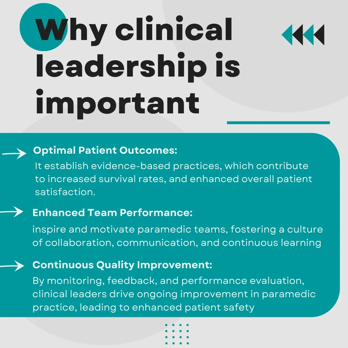 Clinical leadership is essential in paramedicine!

What models of clinical leadership & supervision do you have in your organizations? How is this achieved?

#ParamedicStudents
