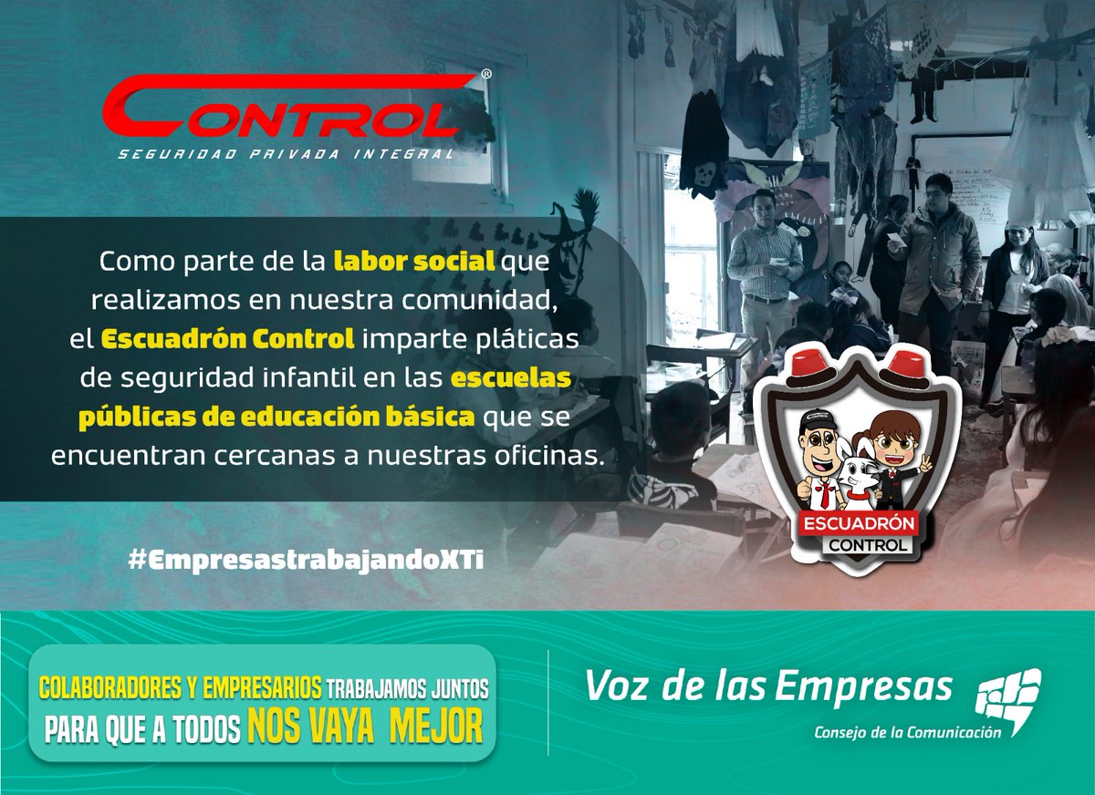 segcontrol's tweet photo. Estamos comprometidos con nuestra comunidad y una forma de fortalecer este vínculo es a través del Escuadrón Control, con el cual damos pláticas de #seguridadinfantil como parte de nuestra labor social. #EmpresasTrabajandoXTi @consejocc @vozdelasempresasmx
#ESR #SeguridadControl https://t.co/7vgdlTErZd